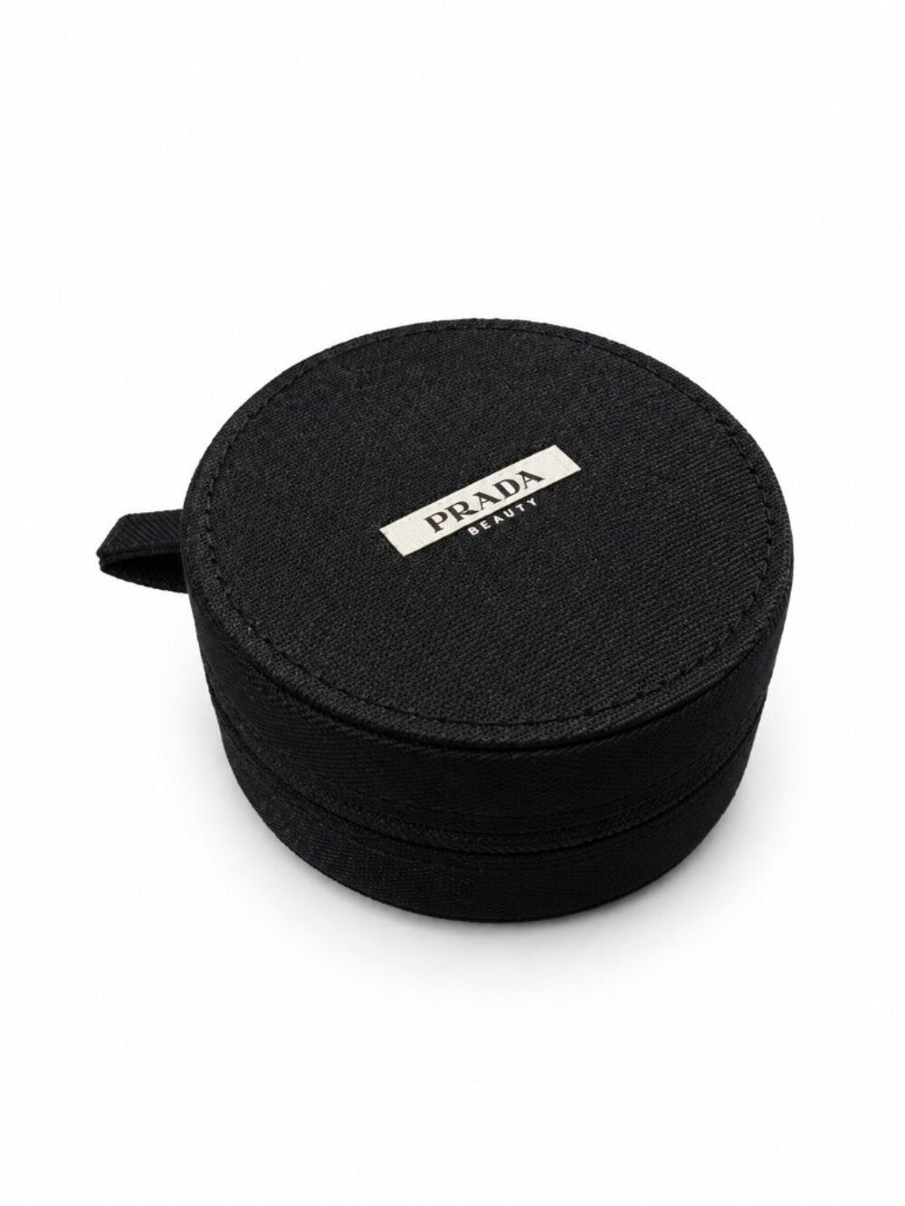 Prada Beauty Black Round Cosmetic Case White Logo Plaque 0922